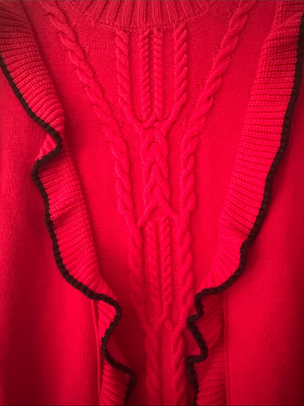 Draper James Red Cable-Knit Sweater with Black-Trim Ruffle - Picture 3 of 4